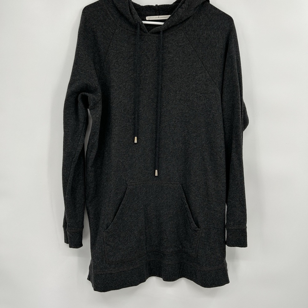 Peruvian Connection Womens Hooded Tunic Sweatshirt S Gray Pockets Casual Cotton